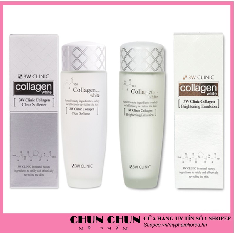 Set dưỡng trắng da dưỡng ẩm chiết xuất từ Collagen 3W CLINIC Hàn Quốc [Nước Hoa Hồng + Sữa Dưỡng]