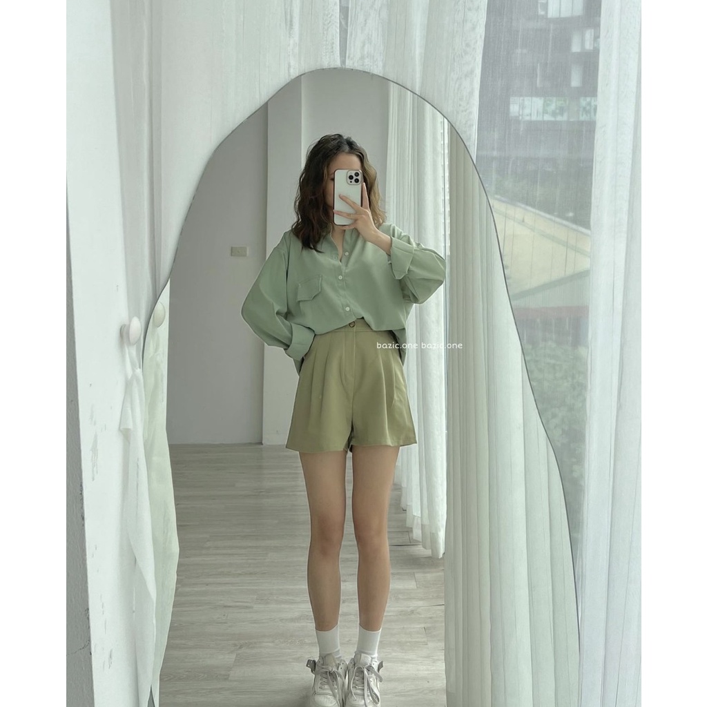 Áo sơ mi vạt tôm xẻ cúc lưng cách điệu phong cách Hàn Quốc Somivattom1104