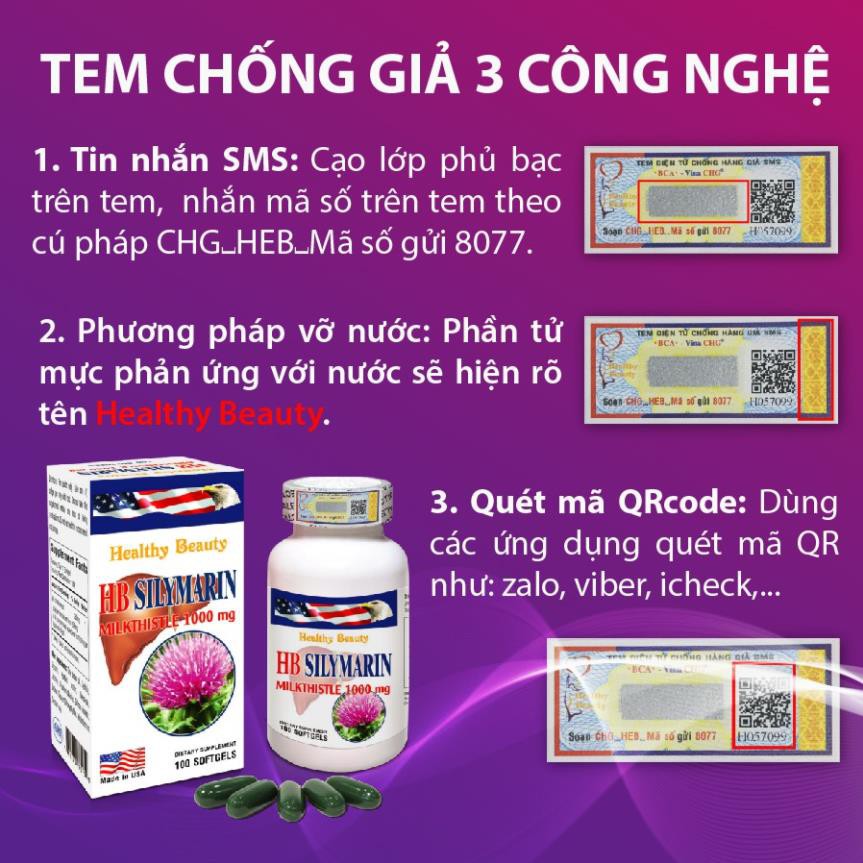 Viên Uống Bổ Gan HB Silymarin Milkthistle 1000mg Hỗ Trợ Tăng Cường Chức Năng Thải Độc Gan Hộp 100 Viên