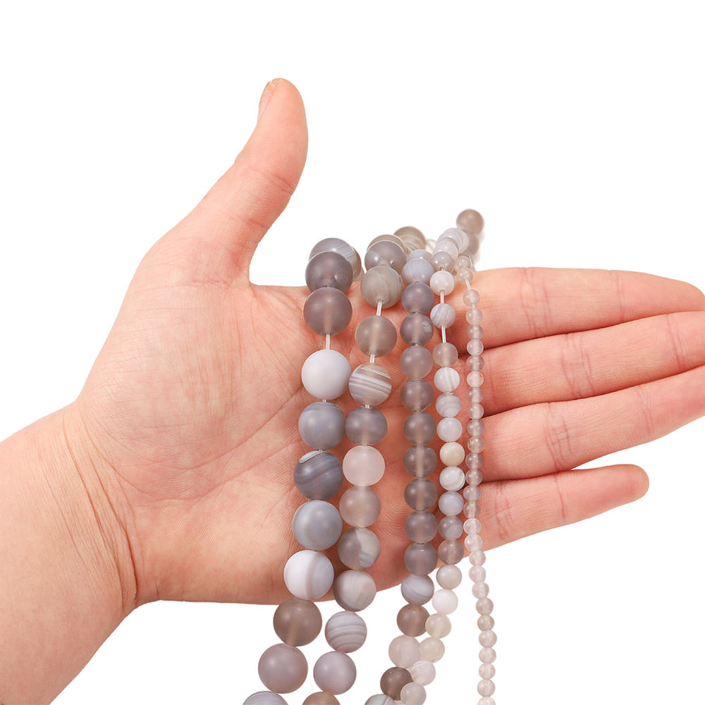 Chuỗi hạt đá mã não St.kunkka màu xám nhám cỡ 4/6/8/10/12mm làm đồ trang sức thủ công