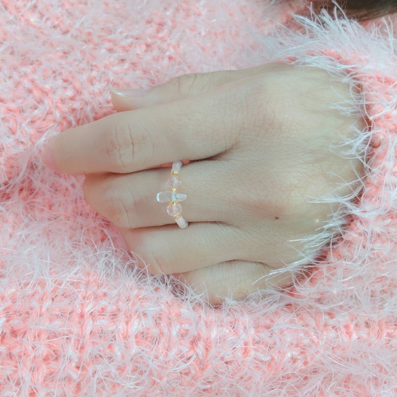Nhẫn hạt cườm mặt đá trong suốt, phong cách thời trang Hàn Quốc