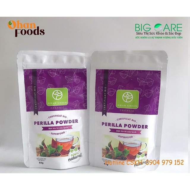 Bột Tía Tô Ohan Green Cao Cấp Organic 100%,Sấy Lạnh Nhật Bản Hỗ Trợ Giảm Cân Xóa Nám Đẹp Da 50g