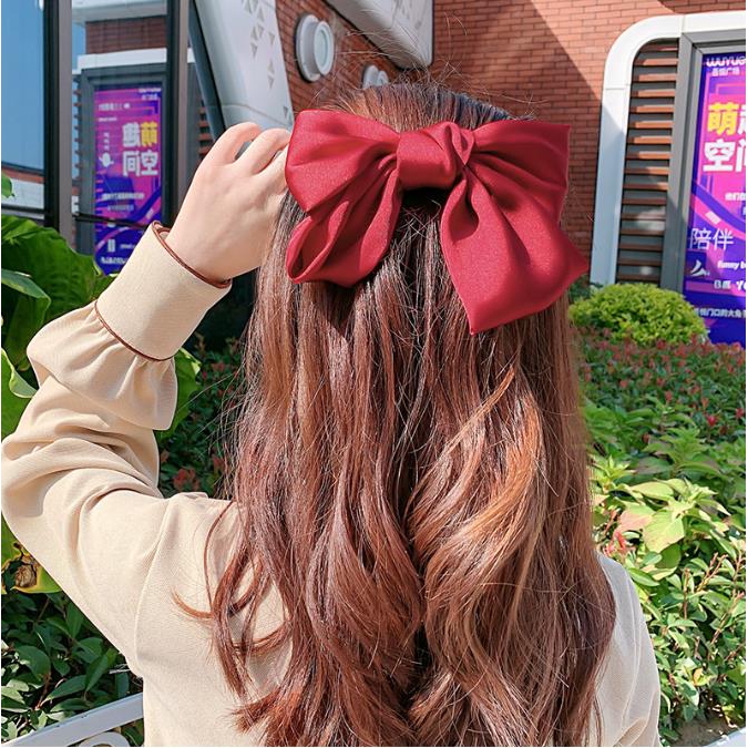 Dây cột tóc đính nơ lớn bằng satin mềm mượt