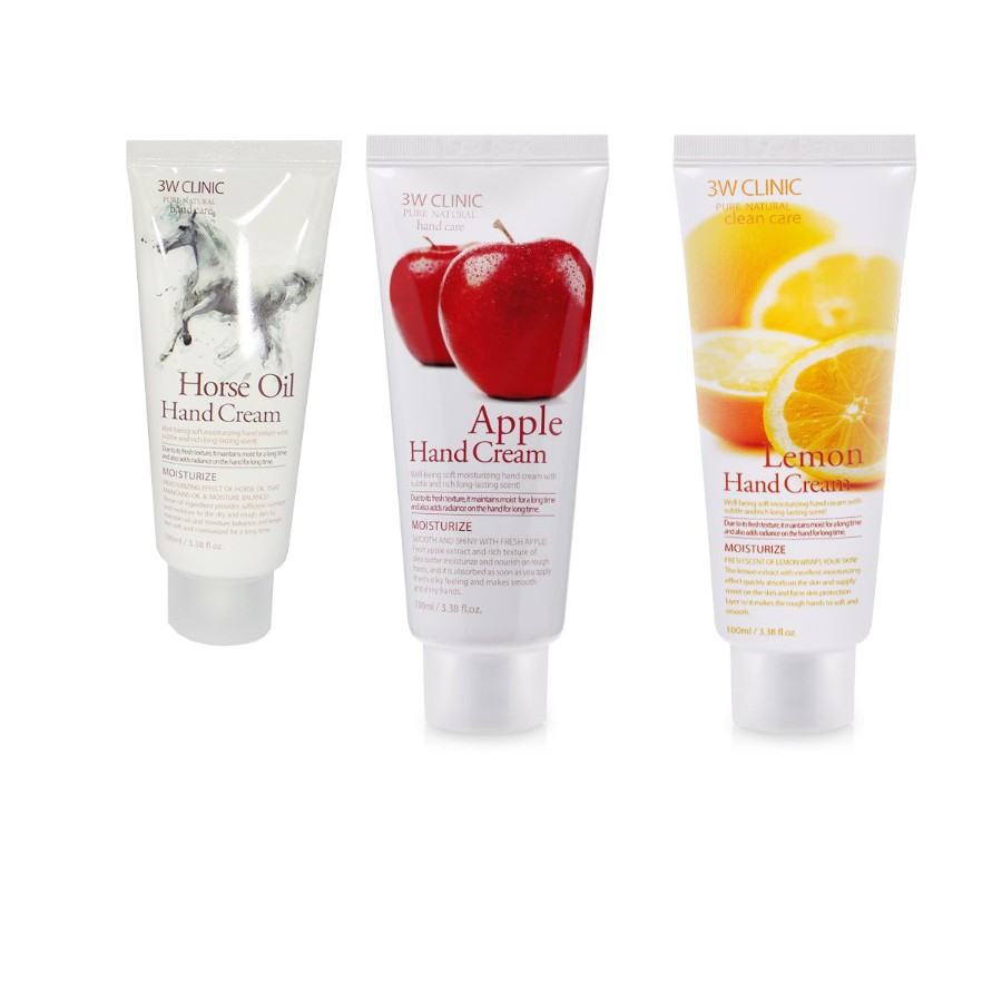 Bộ 3 Kem Dưỡng Da Tay 3w Clinic Hand Cream (Horse, Lemon, Apple) 100mlx3