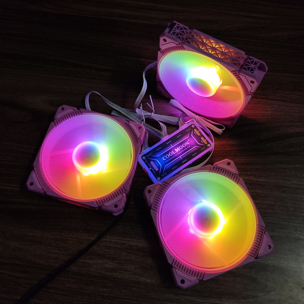 [4 Mẫu Bán Chạy] Quạt Tản Nhiệt, Fan Led RGB Đồng Bộ Màu Hub Quạt Coolmoon Chuẩn Cắm 6 Pin