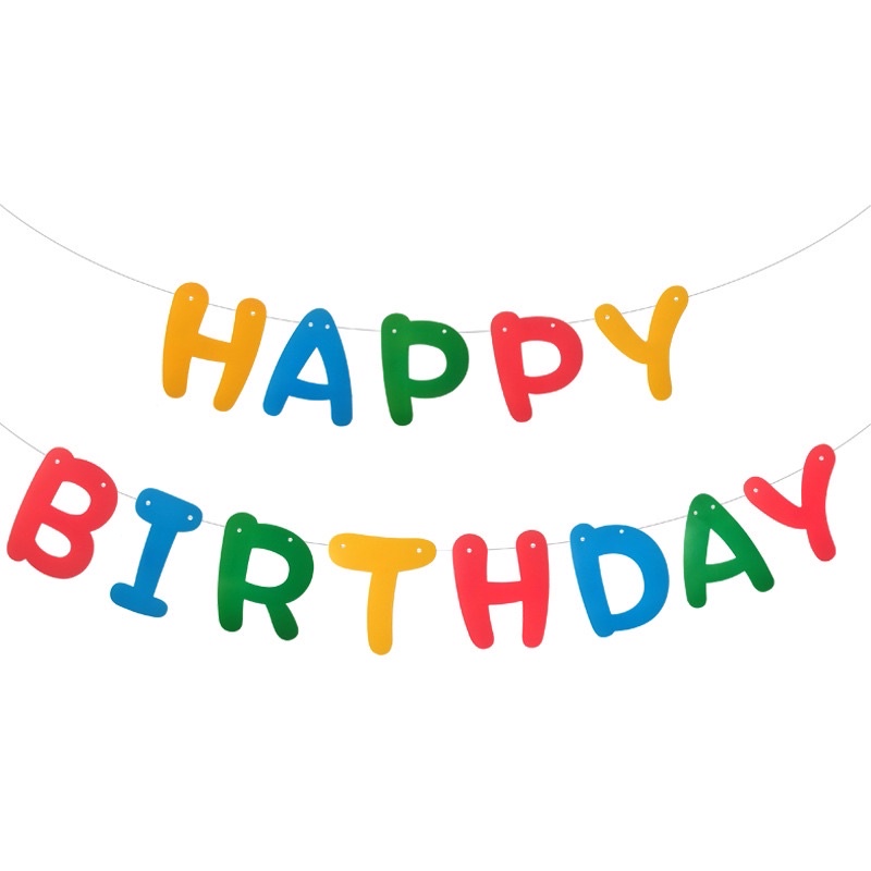 Dây treo trang trí Happy birthday màu kẹo form chữ size 10 x 13 cm