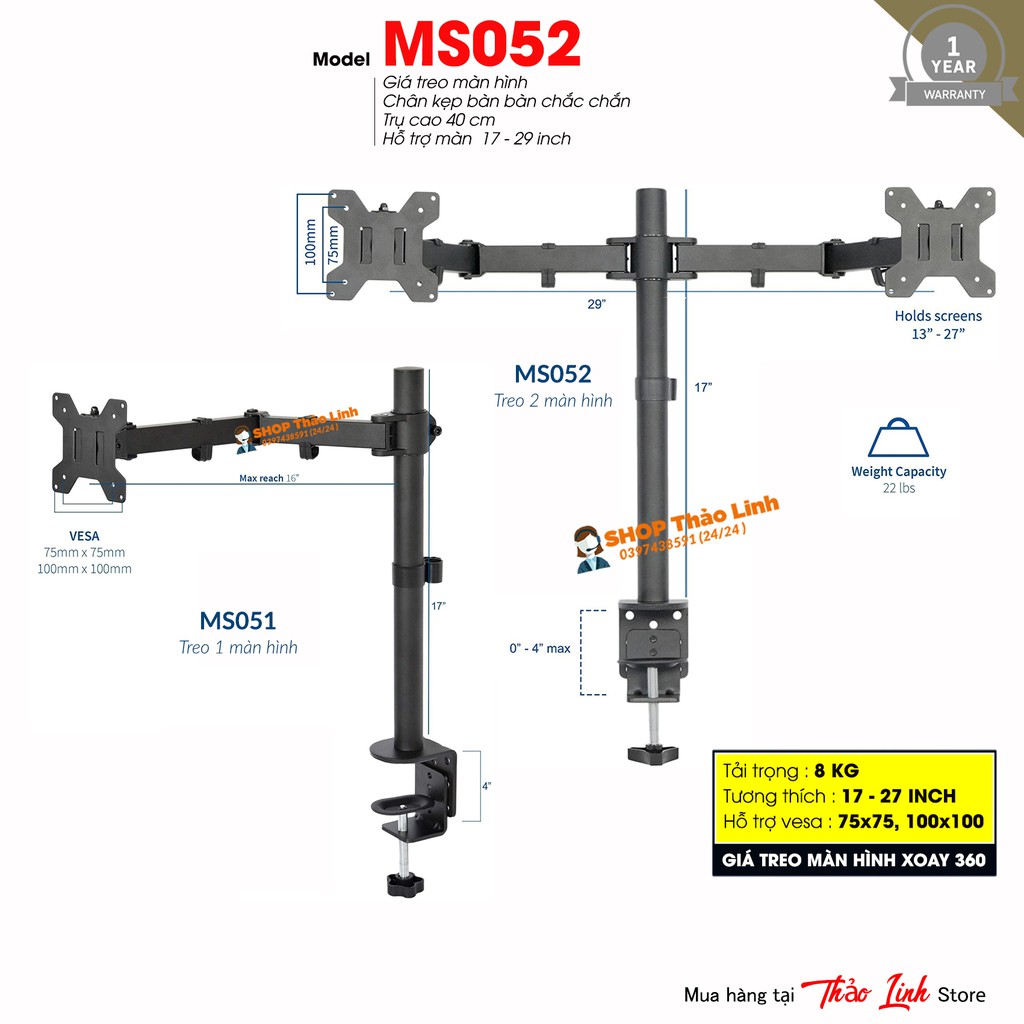 [THEO DÕI SHOP để nhận COUPON 20%] Giá treo 2 màn hình - Dual Monitor Desk Stand - Giá treo màn hình kép - Tải Trọng 9kg