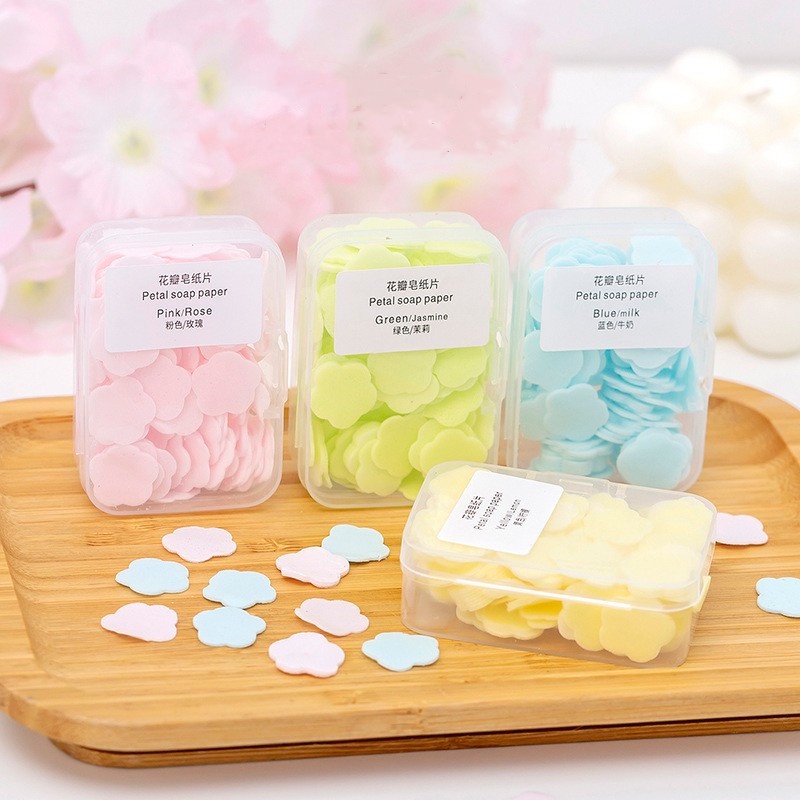 ⚜️Bộ 100 Miếng Xà Phòng Giấy Hình Cánh Hoa Mini Dùng Một Lần