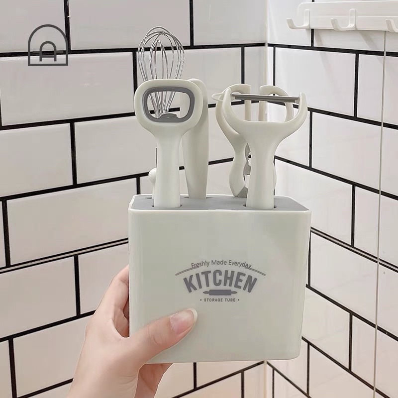 Bộ dao nhà bếp 6 món Korea Kitchen kèm kệ cắm kháng khuẩn sắc bén