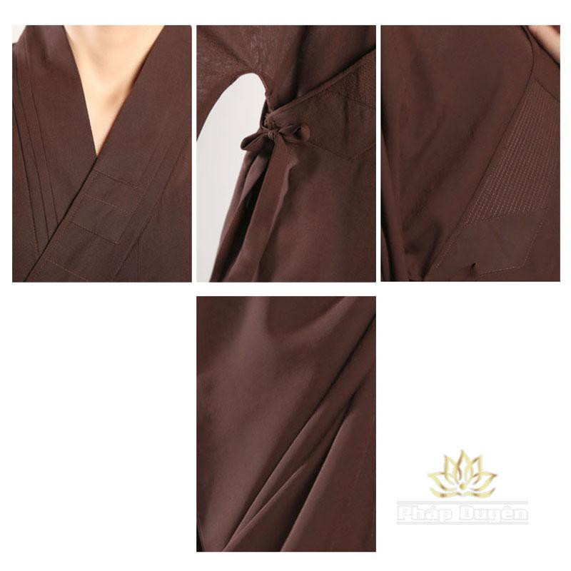 Áo Tràng Hải Thanh Tay Rộng, Vải Đài Loan Trang Nghiêm Cho Phật Tử Nam Nữ, Cư Sĩ - Màu Nâu