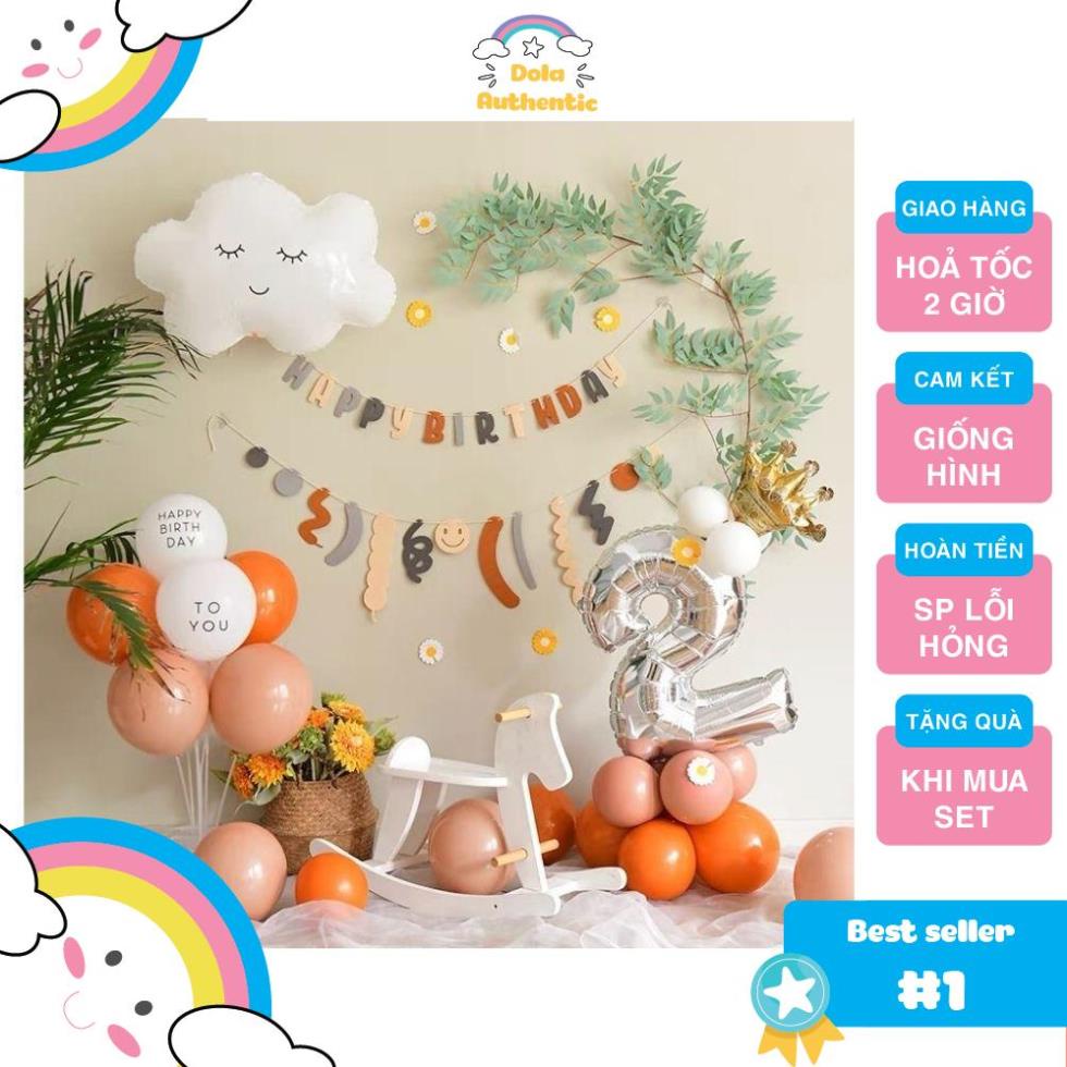 Set sinh nhật cho bé trai, trang trí sinh nhật bé gái tone màu nâu cam dễ thương SET-VH 4