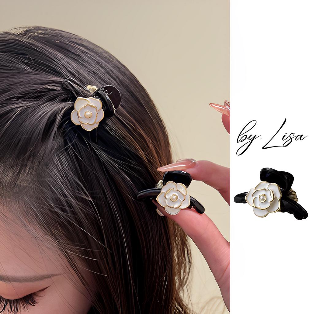 Kẹp tóc Càng Cua mini Hoa Trà Camellia phong cách Vintage, phụ kiện tóc kiểu dáng Tiểu thư xinh xắn dành cho bạn gái