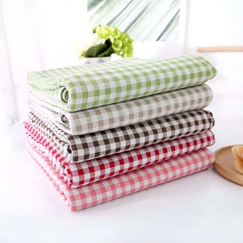 Khăn trải bàn hình chữ nhật vải lanh cotton họa tiết sọc caro phong cách Bắc âu cao cấp