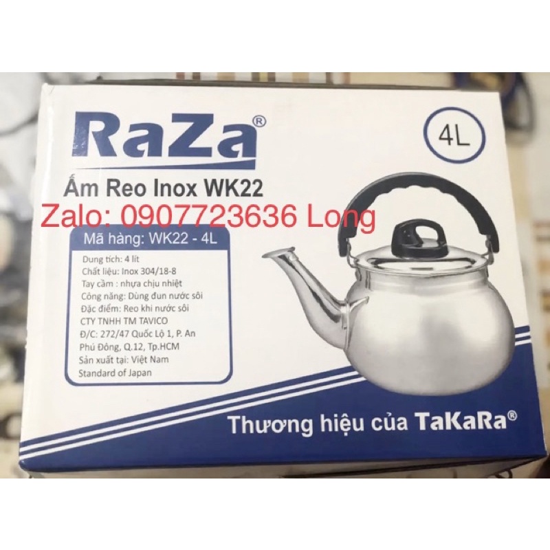 Ấm Reo đun nước RAZA inox 304 sử dụng được bếp từ 2L-3L-4L-5L-7L