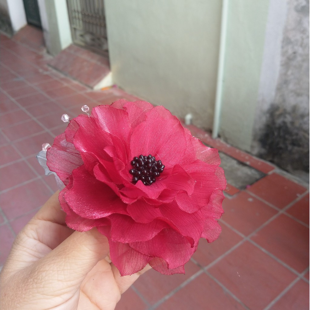 Hoa cài áo váy vải tơ xước cao cấp