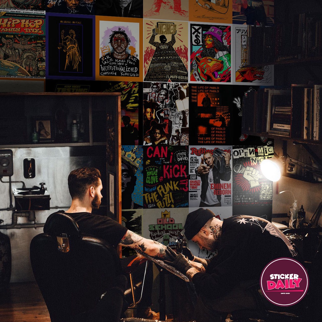 Set decal dán tường Hiphop, Decal decor phòng ngủ, số lượng 24,50 tấm, trang trí phòng kích thước mỗi tấm khổ A5