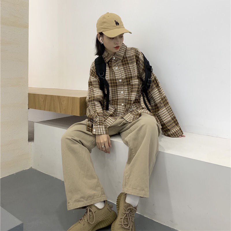 Áo sơ mi nữ kẻ sọc caro hàng Quảng Châu tay dài form rộng kiểu đẹp ANDOSA SM20