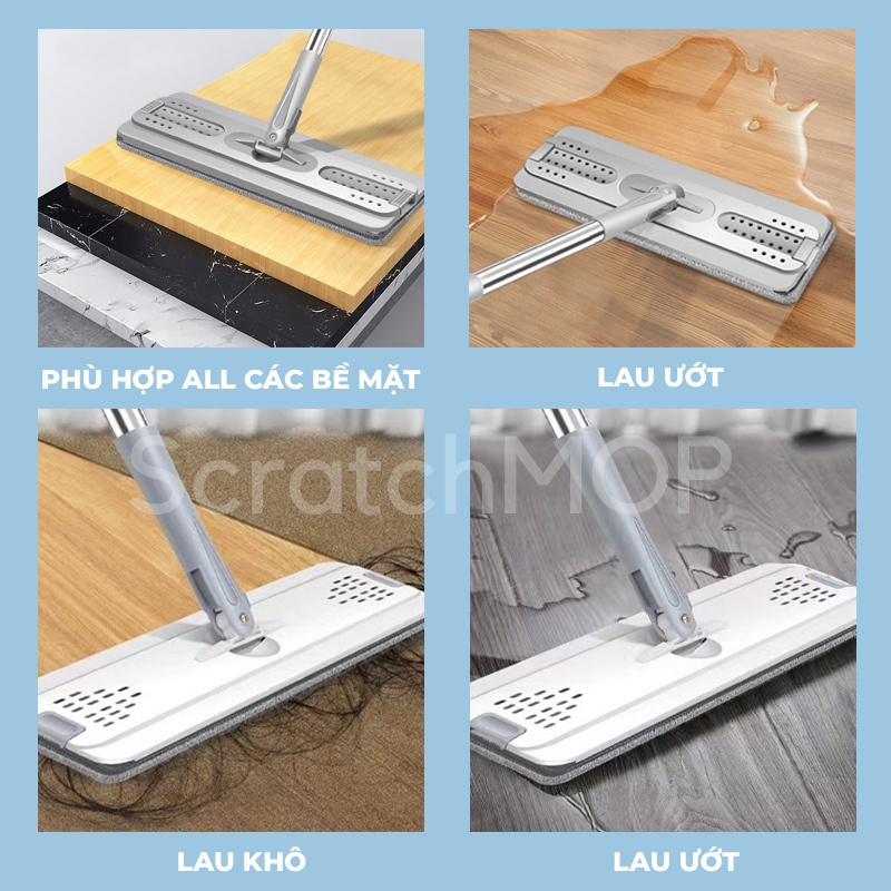 Cây Lau Nhà Tự Vắt Thông Minh MOPScratch Chổi Lau Nhà Tự Vắt 360 Độ Bộ Lau Nhà Cao Cấp Tặng Kèm 2 Miếng Lau