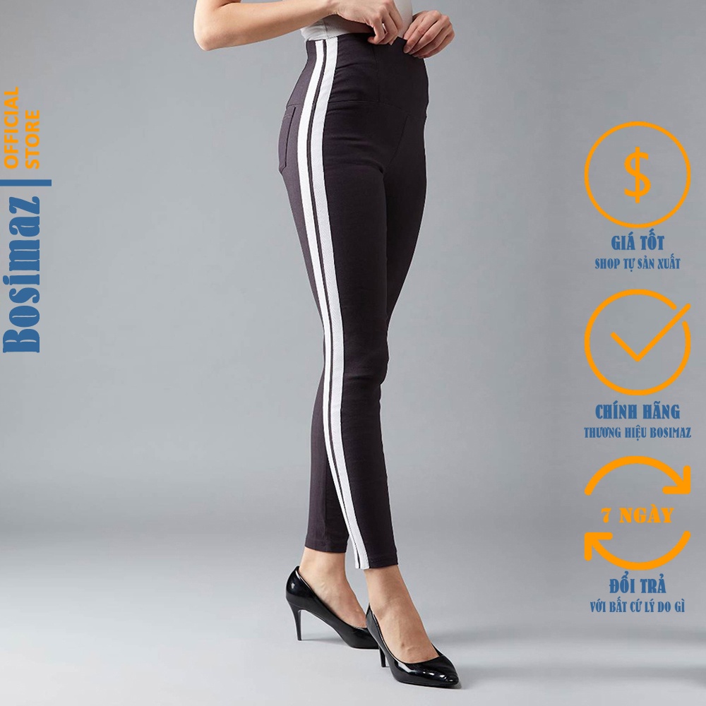 Quần Legging Nữ Bosimaz MS234 dài túi sau màu xám sọc trắng cao cấp, thun co giãn 4 chiều, vải đẹp dày, thoáng mát.