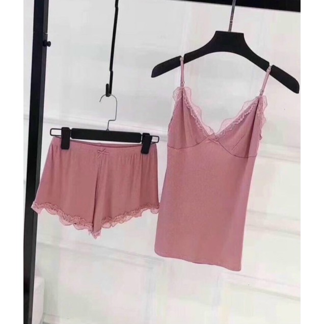 [Ảnh thật 100%] Set đồ ngủ ren Ôm Body sexy, Bộ Ngủ 2 Dây Chất liệu Len Tăm Mát Lạnh Cực Mềm | BigBuy360 - bigbuy360.vn