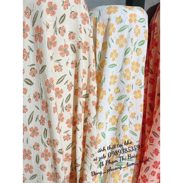 Vải đũi nhăn hoa  4 cánh siêu mềm,nhẹ và co dãn máy áo dài,may bộ