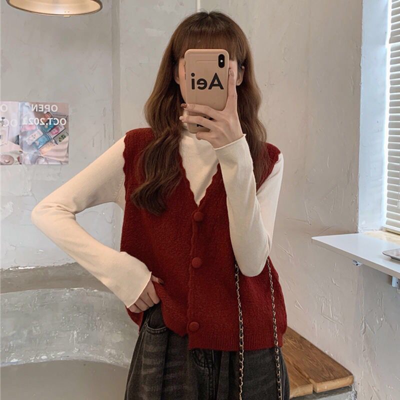 Áo Khoác cardigan Không Tay Cổ Chữ v Màu Trơn Phong Cách Thời Trang Pháp Hàng Mới 2022