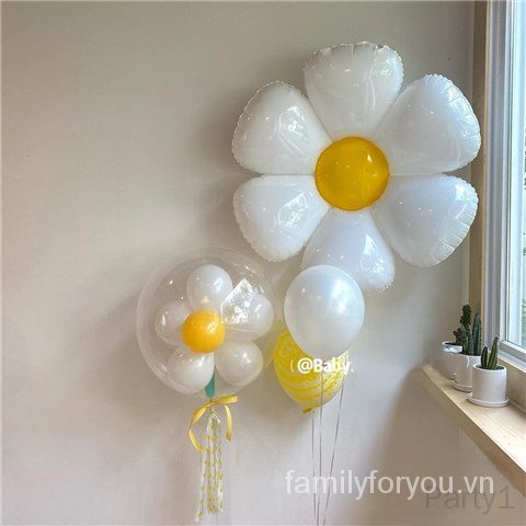 Bong bóng lá nhôm hình hoa cúc trắng dùng trang trí tiệc sinh nhật
