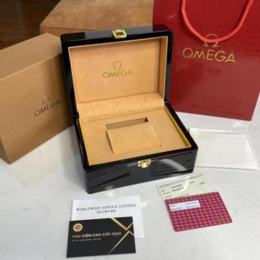 Hộp đồng hồ Omega đi kèm tag sổ thẻ, hộp đựng đồng hồ quà tặng cao cấp bằng gỗ - Shop5411