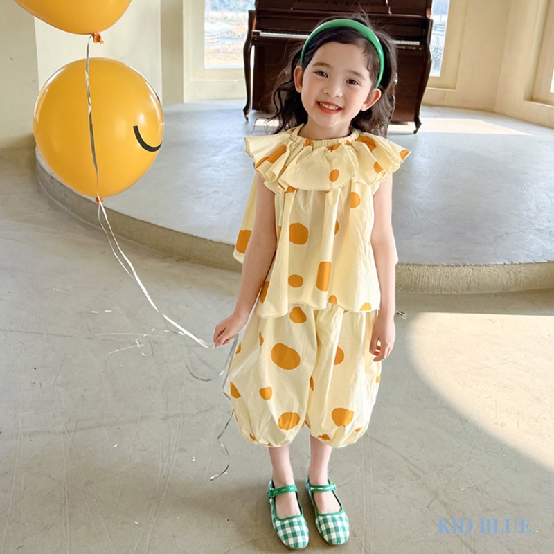 Bộ Áo Sơ Mi Cổ Lá Sen + Quần Short Đáng Yêu Thời Trang Mùa Hè Cho Bé Gái