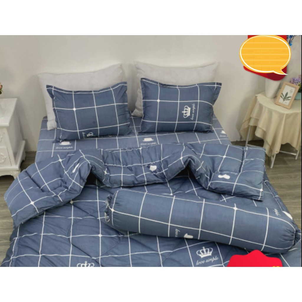 Bộ Ga Tặng Kèm 2 Vỏ Gối 1m6x2m,1m8x2mVải poly-mẫu tim kẻ hồng