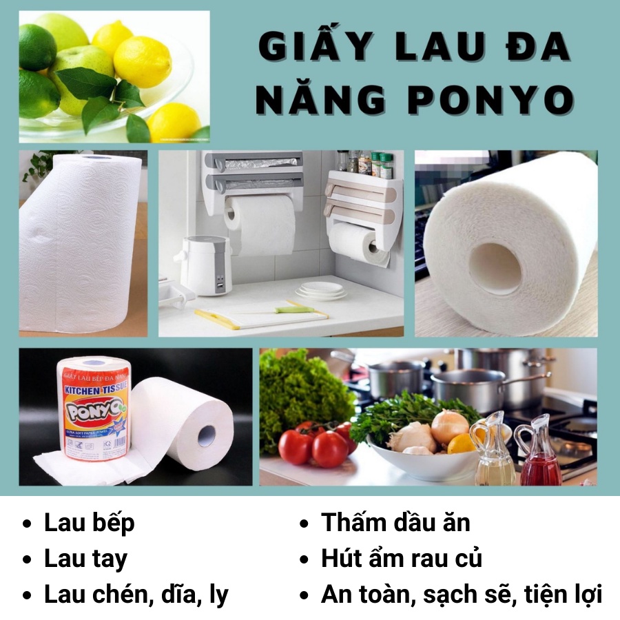 Giấy lau bếp đa năng PONYO 500g - giấy lau tay, giấy lau đa năng - ép hoa văn xoắn ốc rất đẹp theo chuẩn xuất khẩu