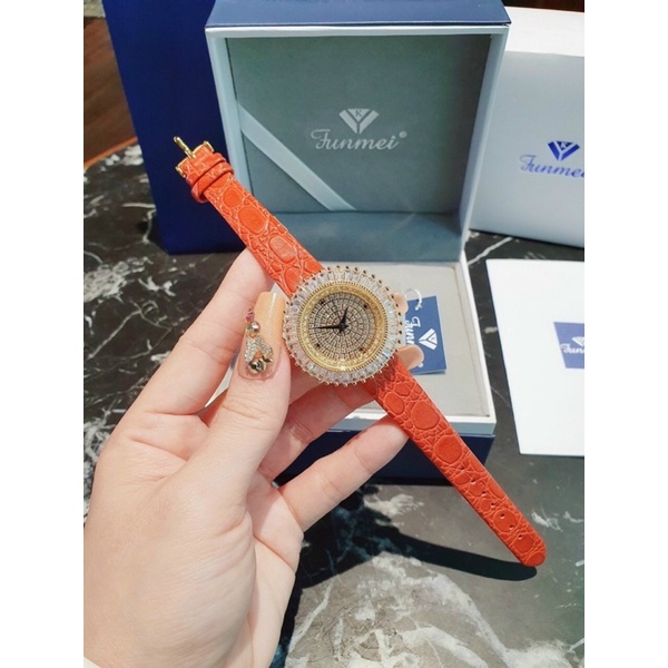 Đồng hồ nữ FUNMEI dây da chính hãng máy Nhật Miyota đính đá swarovski chắc chắn full box thẻ bảo hành 12 tháng