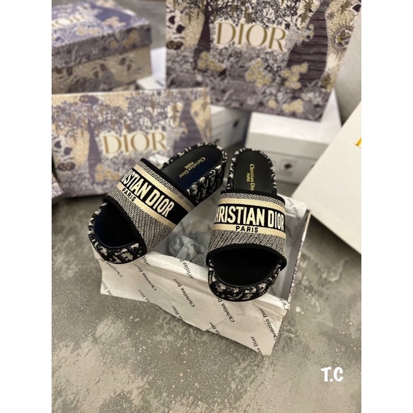 Dép dior quai dệt độn đế bánh mì