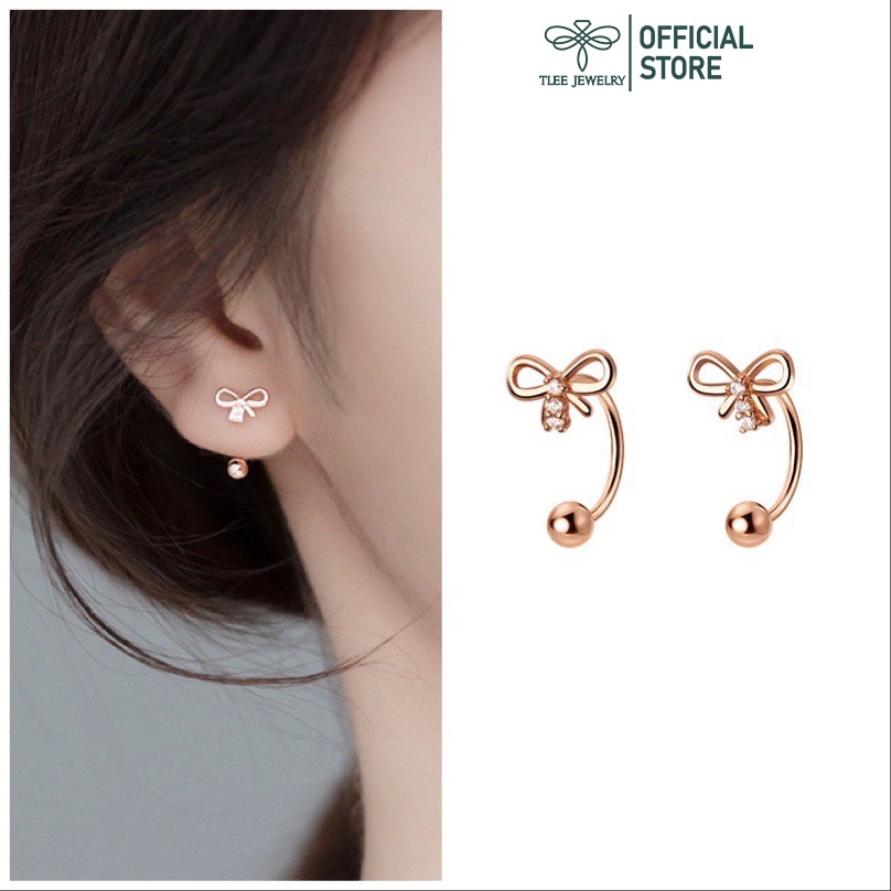 Khuyên tai bạc nữ TLEE nơ dáng cong chốt vặn nữ tính TleeJewelry B0103