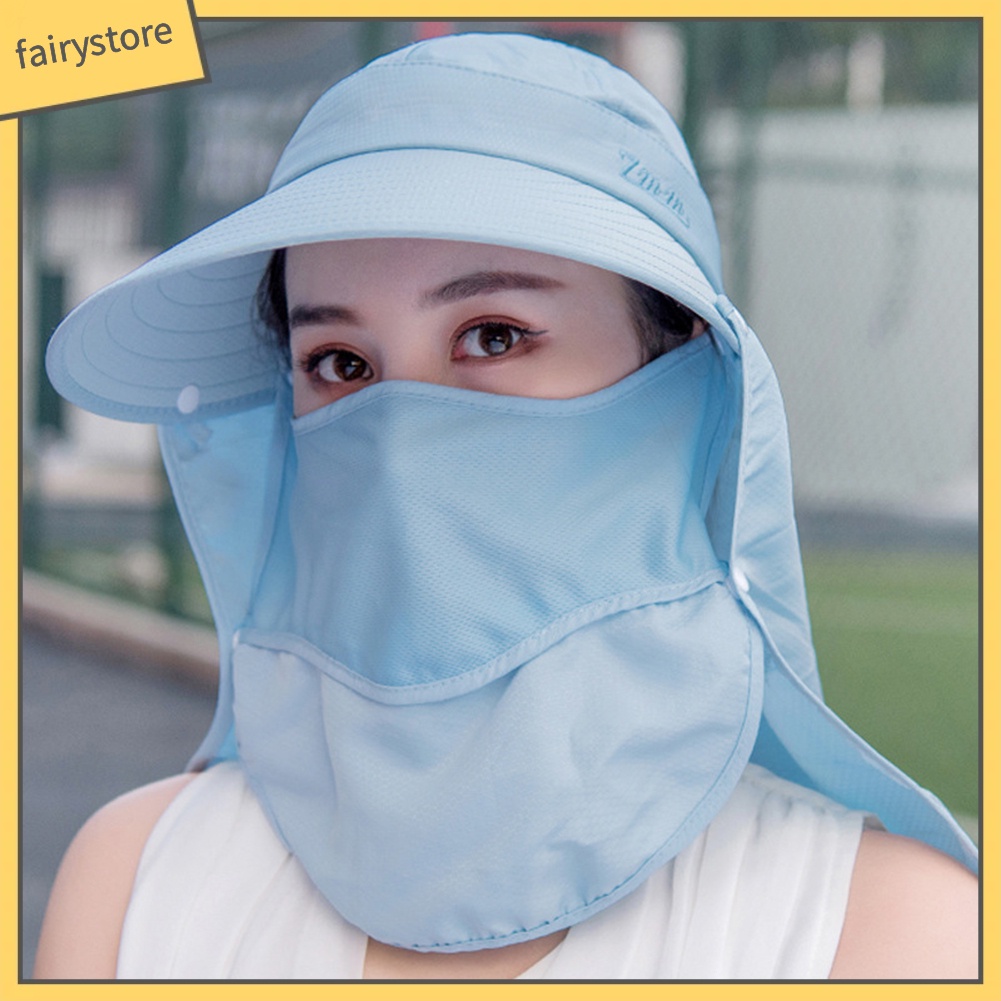 Mũ bảo vệ chống nắng đa năng dành cho nữ có vành rộng có tích hợp tấm che mặt có thể tháo rời