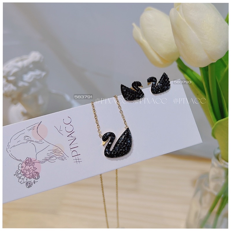 Bộ trang sức titan, dây chuyền, bông tai thiên nga đính đá 4 màu .PTNACC.