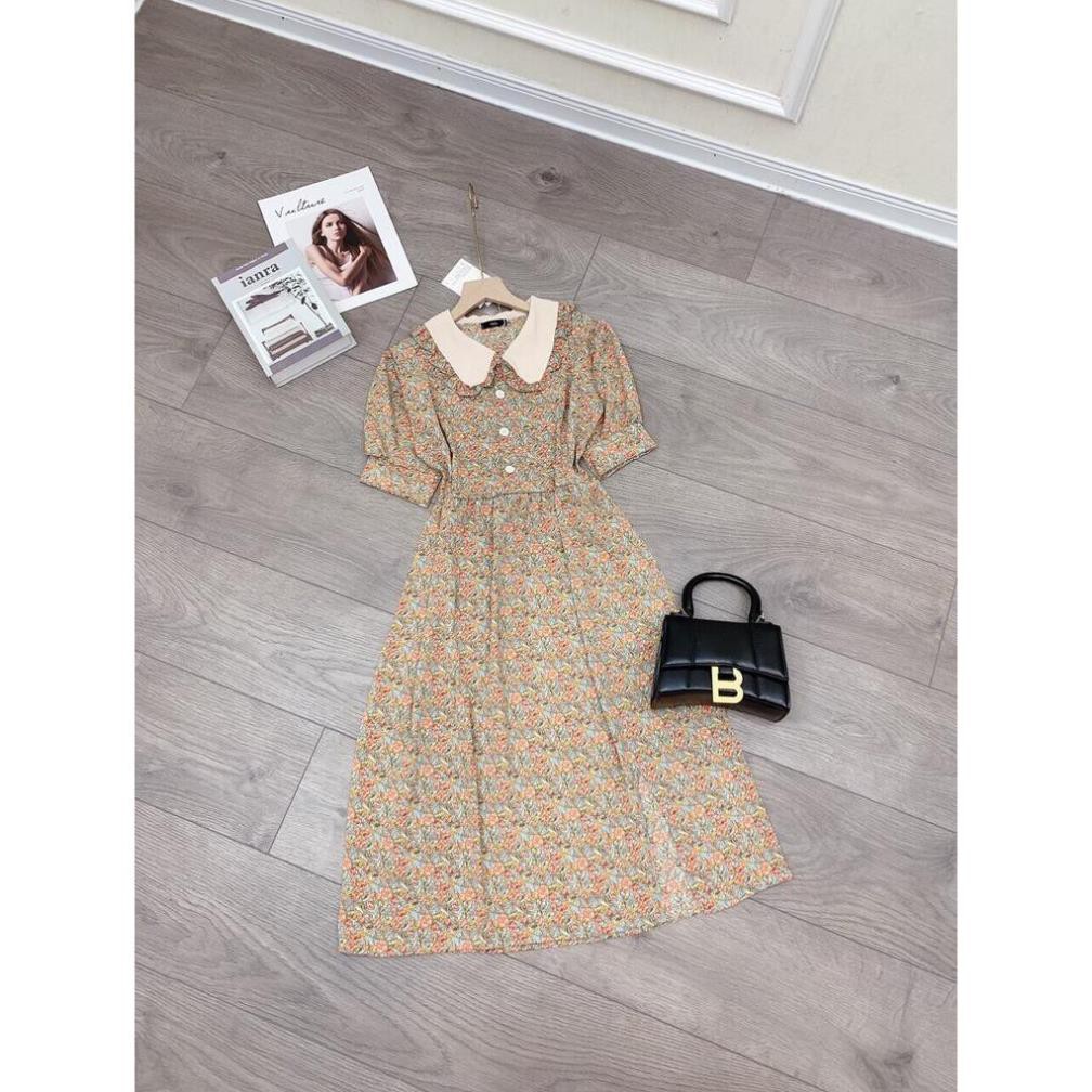 Đầm Hoa Nữ, Váy Hoa Nhí Phối Cổ Bèo Dáng Dài Chất Lụa Tơ Cao Cấp Hàng QC Loại 1 | BigBuy360 - bigbuy360.vn