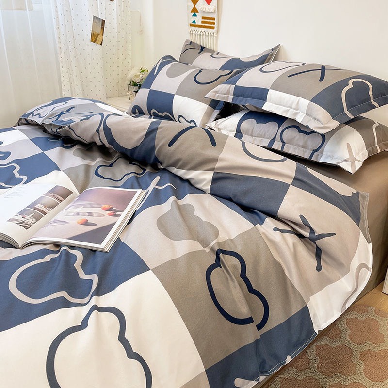 Bộ chăn ga gối cotton poly K'home set ga giường 4 món vỏ chăn ga gối có bo chun theo kích thước - Gấu XO