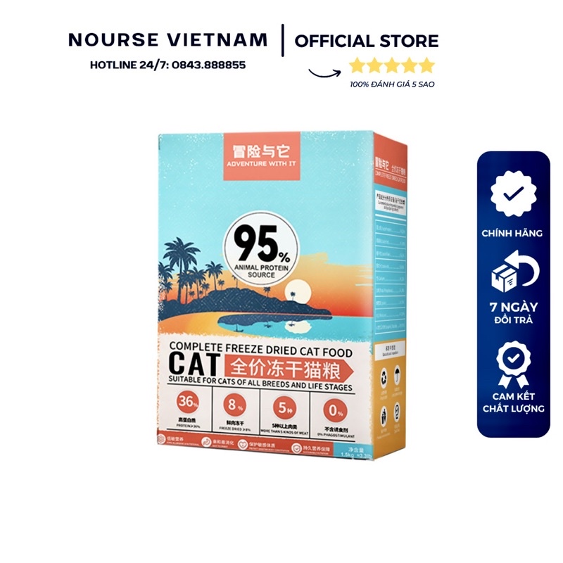 Hạt thức ăn khô Advanture mix 5 loại thịt sấy cao cấp, vỗ béo cho mèo (1,5kg)