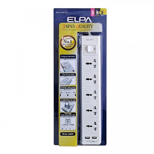 Ổ Cắm Điện ELPA ESU-VNC53 An Toàn Điện Số 1 Nhật Bản Chính Hãng