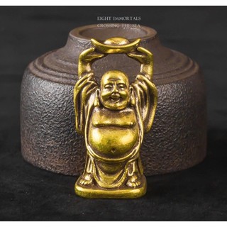 Tượng Trưng Bày Phong Thủy, Trang Trí Bằng Đồng Hình Phật Di Lặc Nâng Thỏi Vàng (Kích cỡ: 2.4 x 4.4cm)