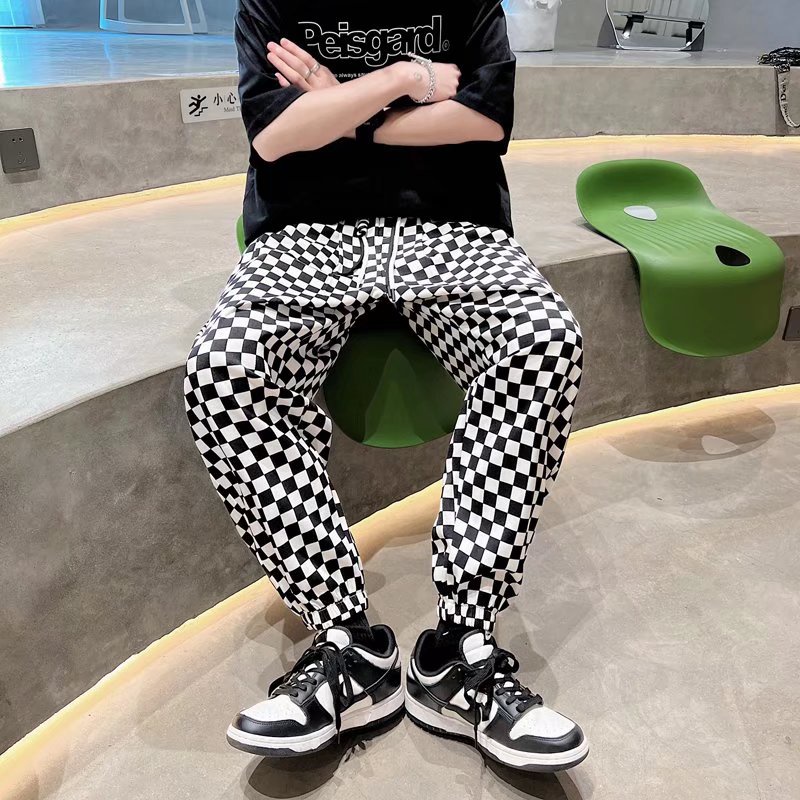 Quần ống rộng Sọc Caro Trắng Đen Thời Trang Nam Tính