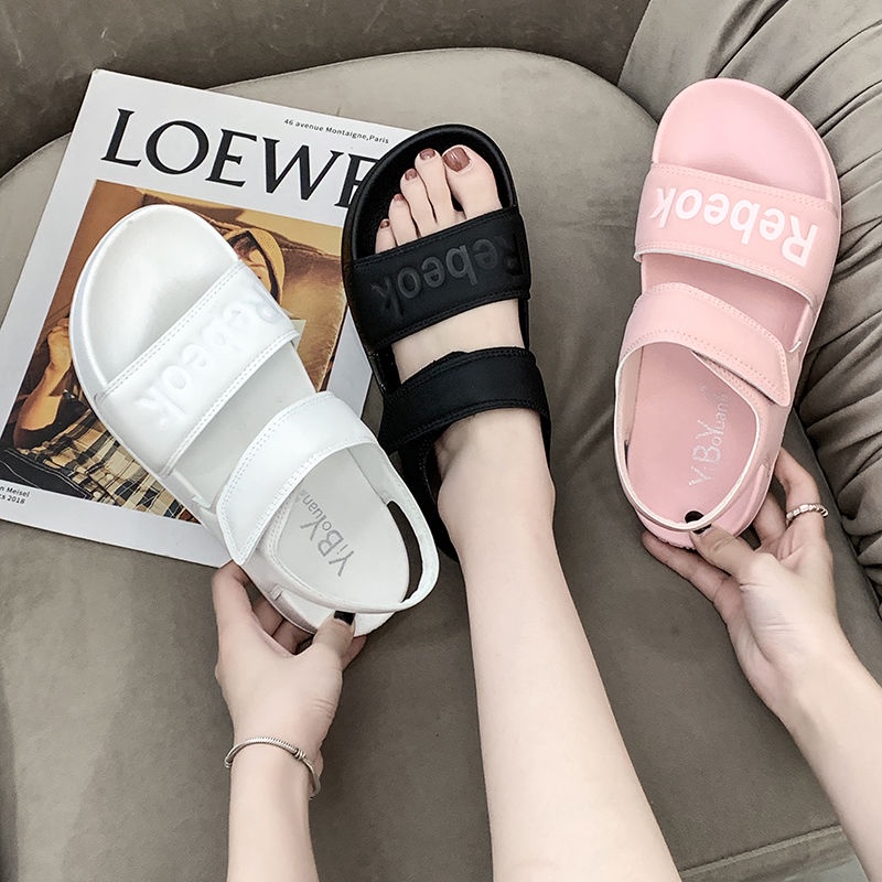 Oeggeo shop Xăng đan Hở Ngón Phong Cách Thể Thao Khóa Dán Màu Hồng Cho Nữ