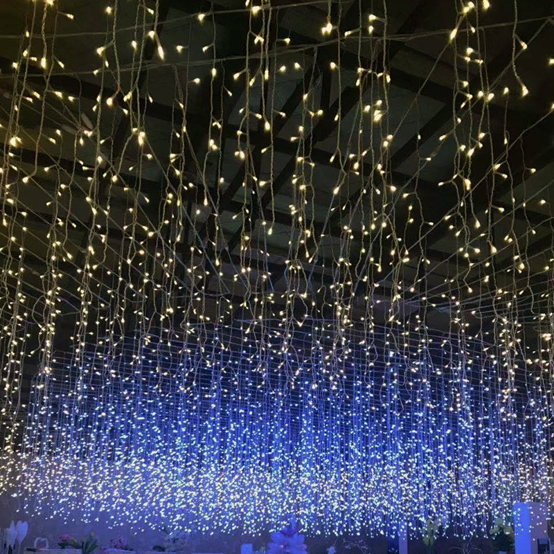 Đèn Thả Trang Trí Điểm Xanh Dương 12 Mét 60 Sợi Chống Thấm Nước, Đèn rèm trang trí noel, quán cafe, ban công