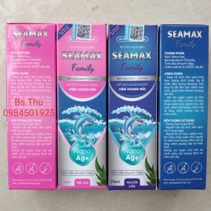 Nano Seamax Family dung dịch nước muối biển xịt vệ sinh mũi lọ 75ml