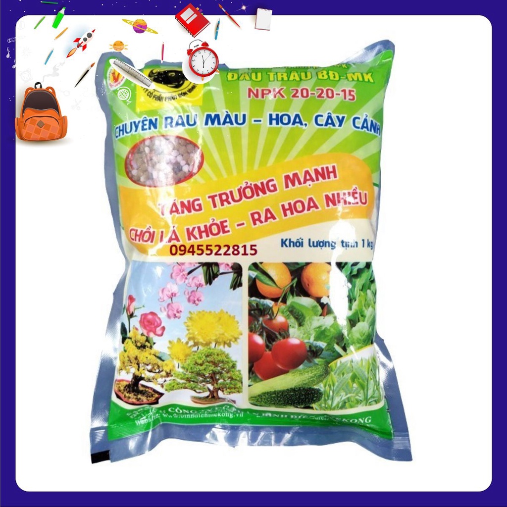 Phân Bón Đầu Trâu NPK 20-20-15 Giúp Cây Ra Hoa, Hoa Đẹp, Lâu Tàn gói 1 kg