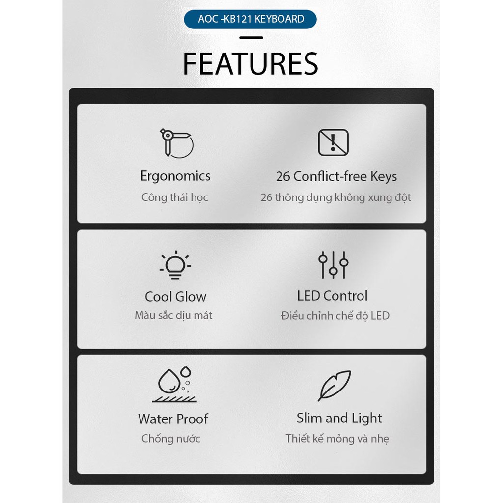 Bộ phím chuột LED AOC KB121 Chuyên Game, Văn Phòng- Dùng cho Laptop, Máy tính để bàn | BigBuy360 - bigbuy360.vn