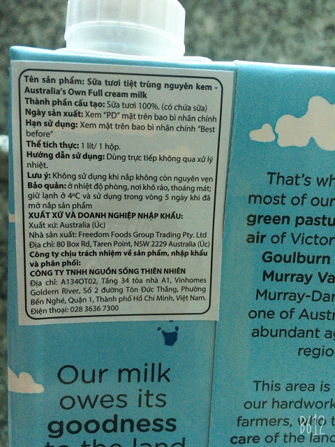 Date T08.2022 Sữa tươi Australlia’s OWN thùng 12 hộp 1 lít