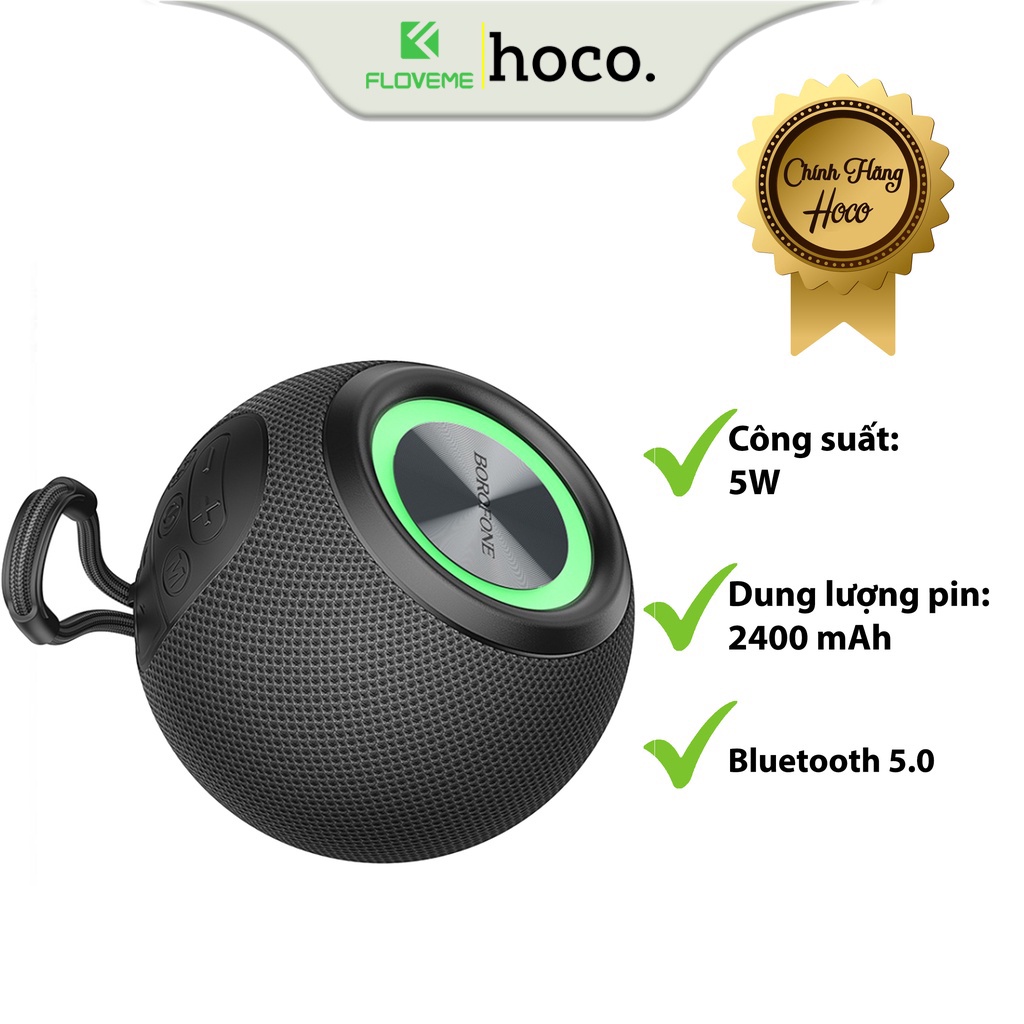 Loa Bluetooth BOROFONE BR23 Hình Cầu LED Tròn, Âm Thanh Sống Động, Pin 2400mAh, Bluetooth 5.0, Có Hỗ Trợ Khe Cắm Thẻ Nhớ
