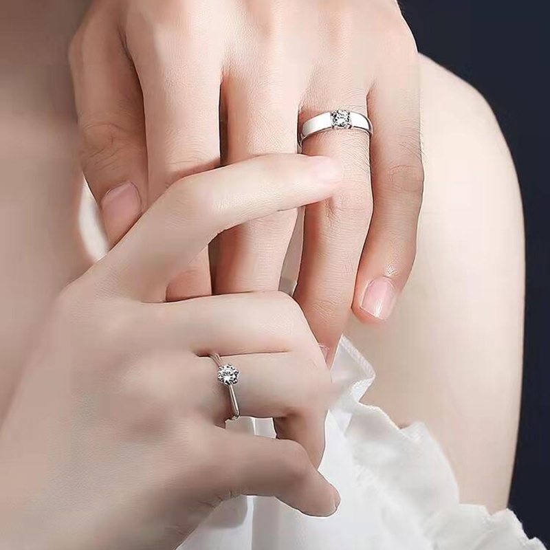 Set 2 Nhẫn Cặp Đính Đá Zircon Thời Trang